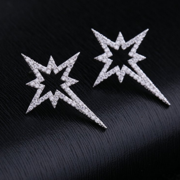 NEW 925 Sterling Silver Pave Diamond Star Earrings - Picture 4 of 5